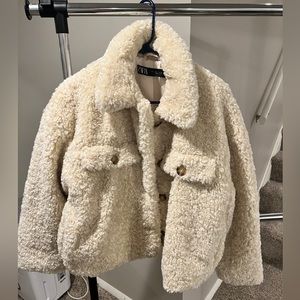 ZARA Ecru fleece overshirt